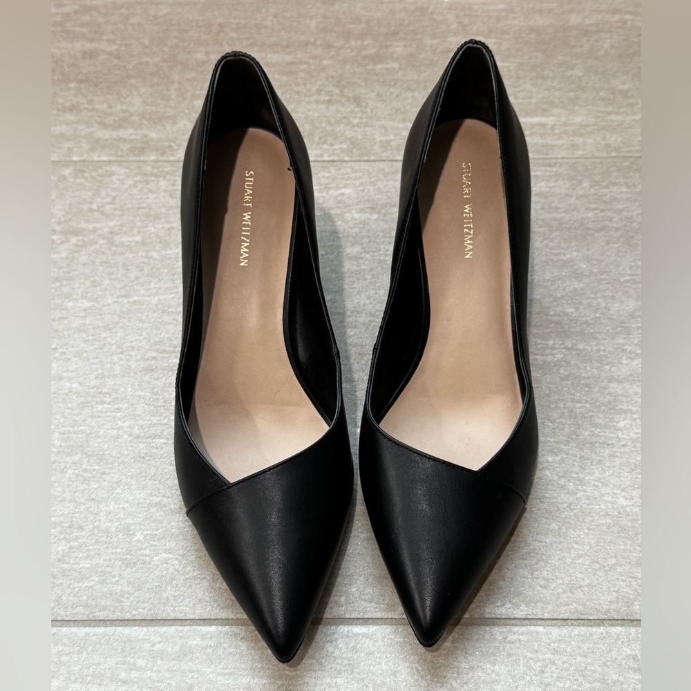 🖤🆕Stuart Weitzman Classic Black Pointed Toe Block Heels, Size 9.5🖤